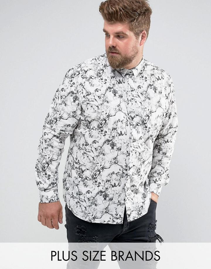 Noose & Monkey Plus Skinny Smart Shirt In Print - White