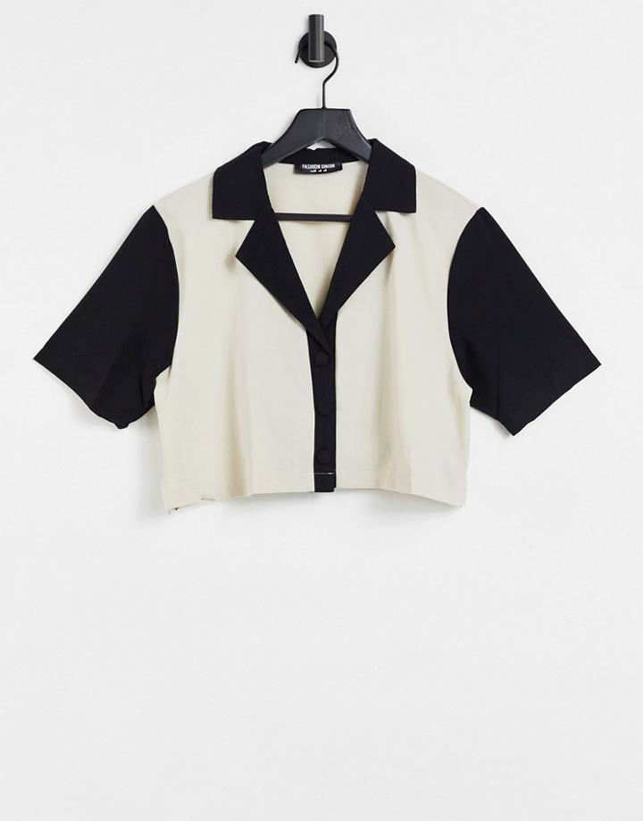 Fashion Union Relaxed Boxy Shirt In Color Block Set-black