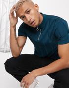 Asos Design Skinny T-shirt With High Neck Half Zip In Teal-blue