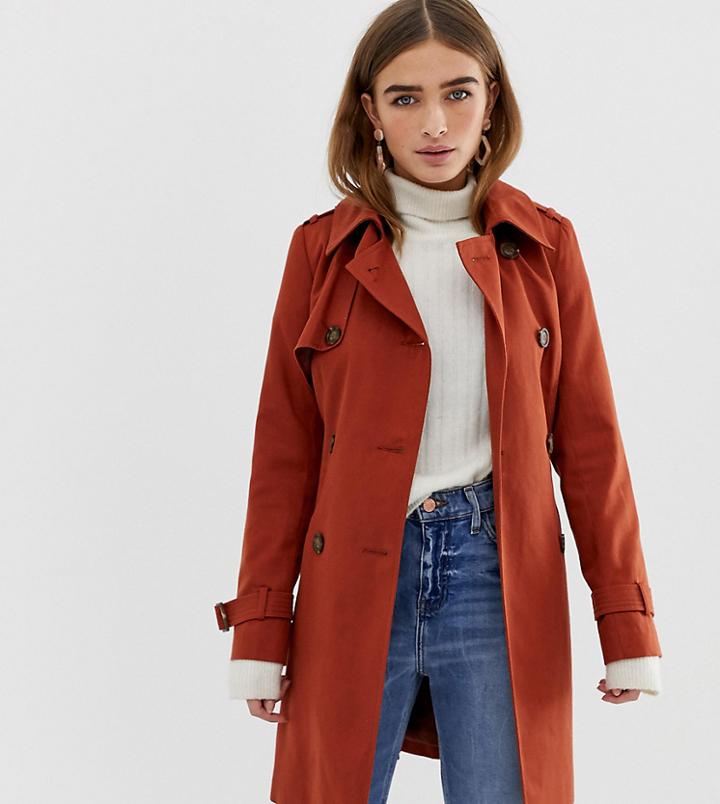 Asos Design Petite Trench Coat-brown
