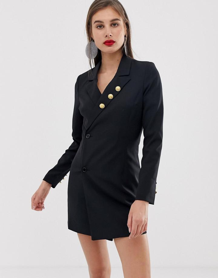 Unique21 Tailored Dress With Gold Buttons Detail-black