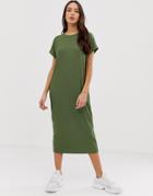 Asos Design Luxe Rib Oversized Midi T-shirt Dress - Green
