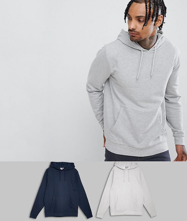 Asos Design Hoodie 2 Pack Navy/grey Marl - Multi