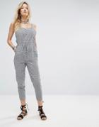 Honey Punch Relaxed Cami Jumpsuit In Gingham-black