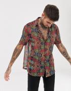 Asos Design Festival Relaxed Fit Shirt With Deep V-neck In Animal Print-multi