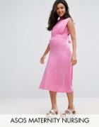 Asos Maternity Nursing High Neck Midi Dress - Pink