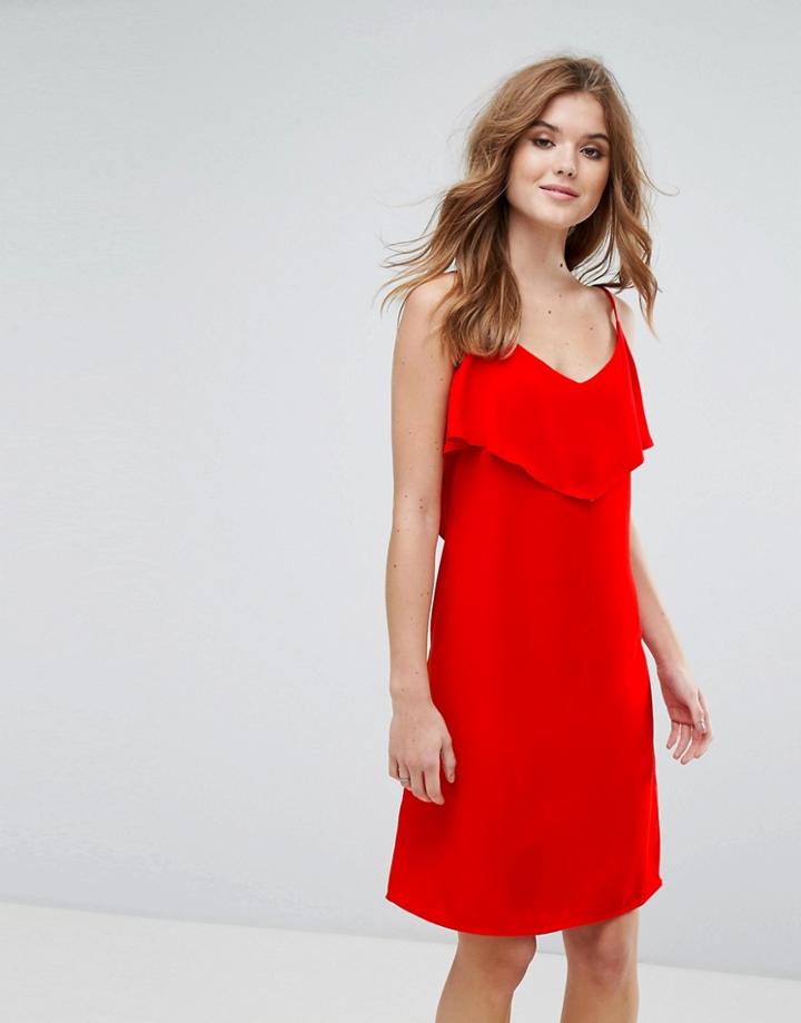 Lavand Cami Dress With Frill Overlay-red
