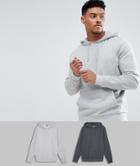 Asos Design Hoodie 2 Pack Charcoal/gray Marl - Multi
