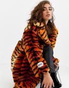 Jakke Long Coat In Faux Fur Tiger Print-orange