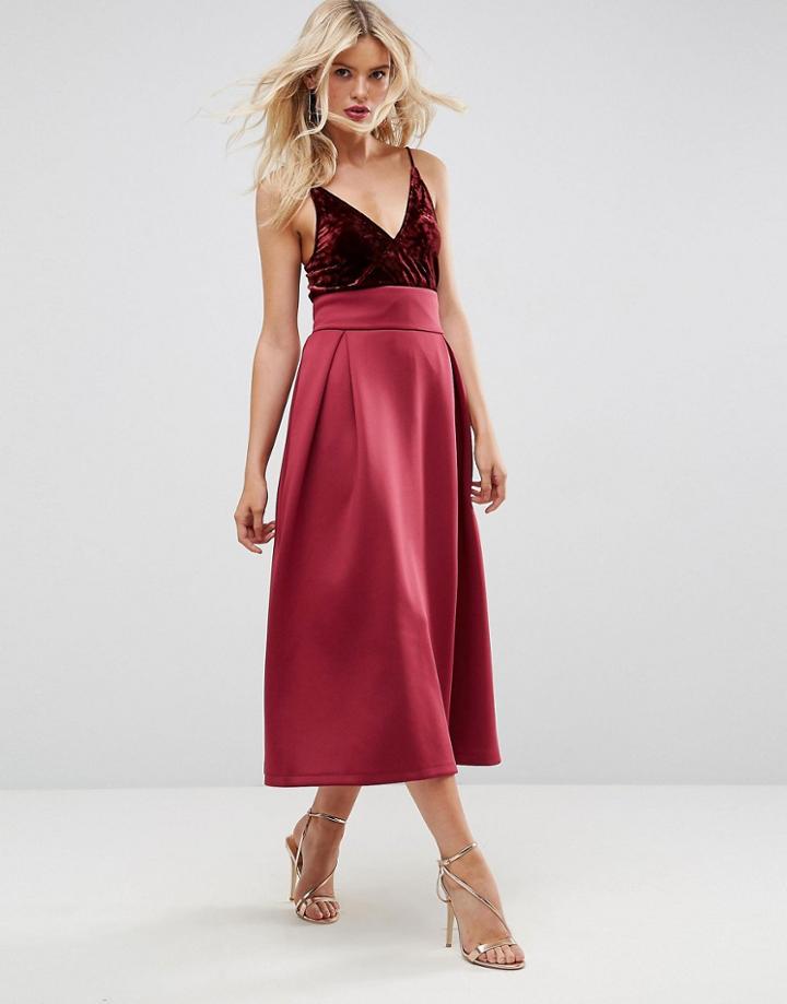 Asos High Waisted Scuba Midaxi Prom Skirt - Red