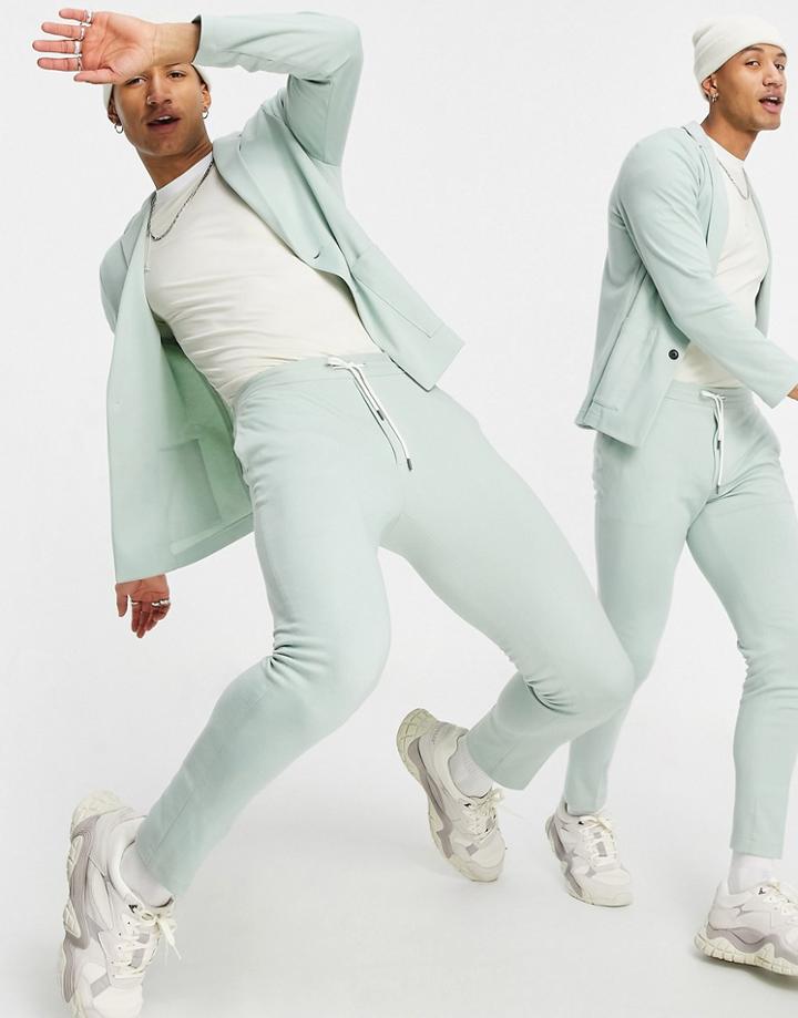 Asos Design Super Skinny Soft Tailored Suit Pants In Mint Green Jersey