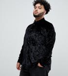 Asos Design Plus Regular Fit Crushed Velvet Shirt In Black - Black