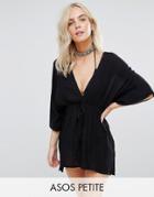 Asos Petite Beach Cover Up With Kimono Sleeve - Black