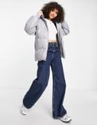 Na-kd Faux Leather Short Puffer Jacket In Gray