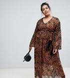 Lost Ink Plus Maxi Dress With Tie Waist In Leopard Print - Multi
