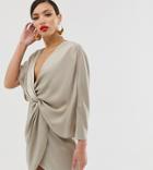 Asos Design Tall Mini Dress In Satin With Asymmetric Kimono Sleeve-multi