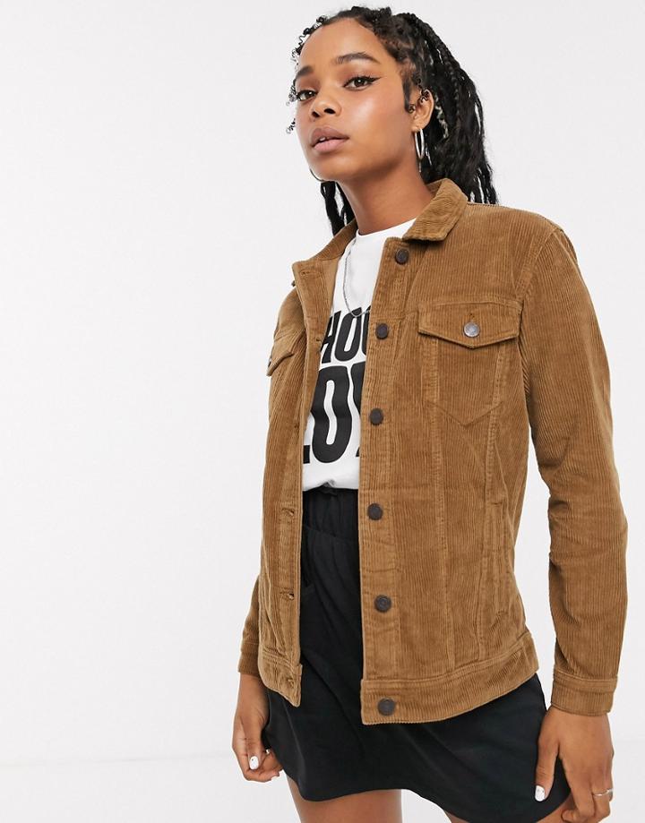 Noisy May Oversized Cord Trucker Jacket-brown