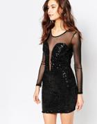 Madam Rage Sequin Body-conscious Dress With Mesh Sleeves - Black