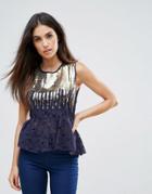 Zibi London Top With Embellished Detail - Navy