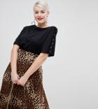 River Island Plus Oversized T-shirt With Frill Shoulder Detail In Black - Black