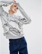 Asos Sweatshirt With All Over Frill Detail - Gray