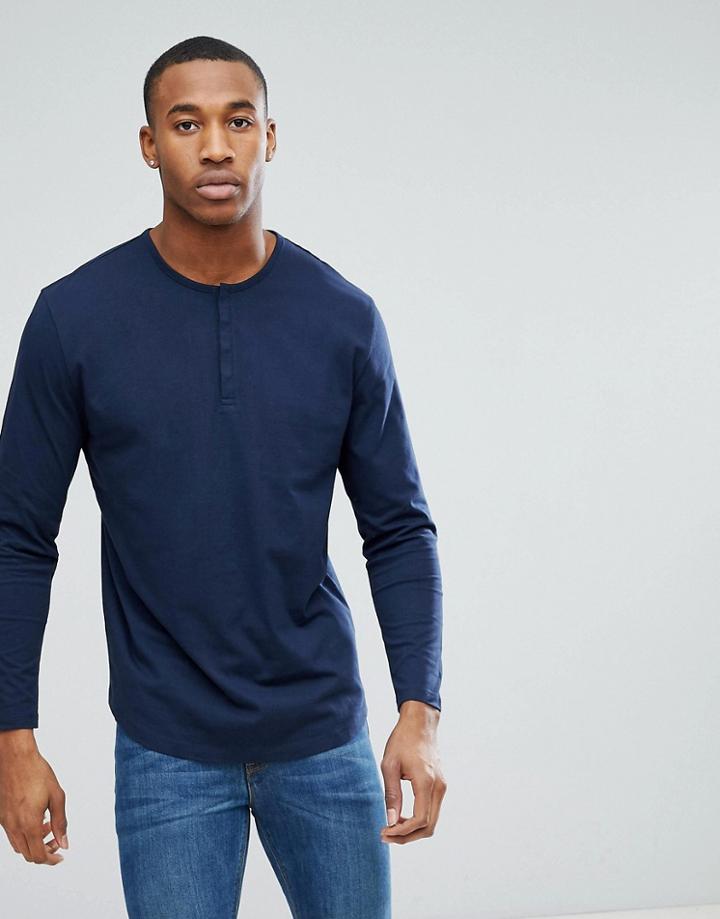 Asos Design Relaxed Fit Grandad T-shirt With Long Sleeves In Navy