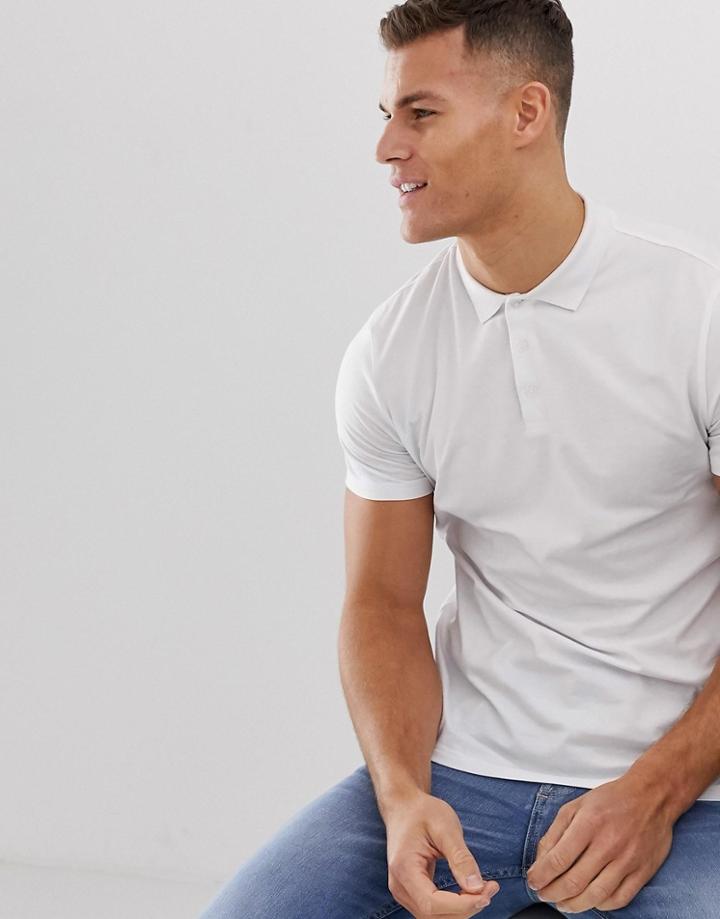 Asos Design Short Sleeve Jersey Polo In White - White