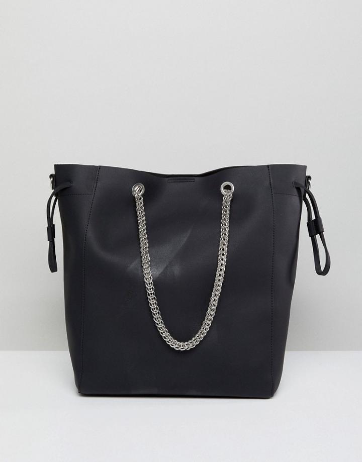 London Rebel Black Shopper Bag With Chain Straps - Black