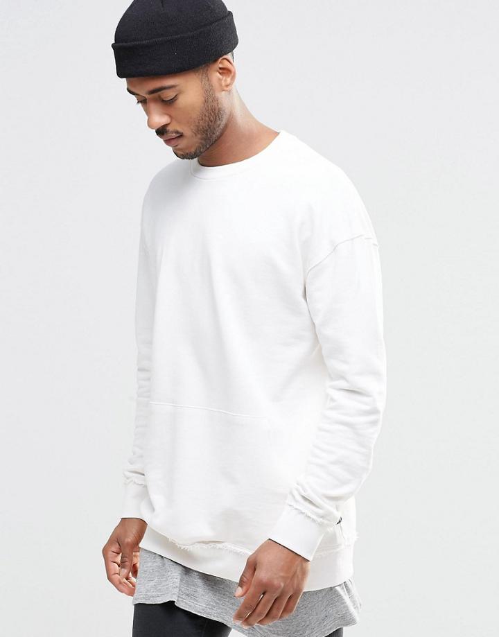 Jack And Jones Crew Neck Sweat With Pouch Pocket Detail - Cloud Dancer