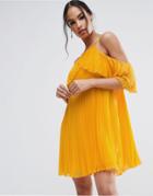 Asos Double Layer Cold Shoulder Pleated Mini Dress - Yellow