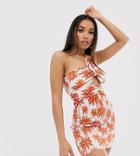 Asos Design Petite Exclusive Mini Plisse Sundress In Palm Print-multi