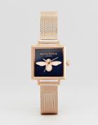 Olivia Burton Ob16am96 Molded Bee Square Mesh Watch In Rose Gold - Gold