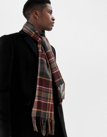 Moss London Scarf In Burgundy Check - Red
