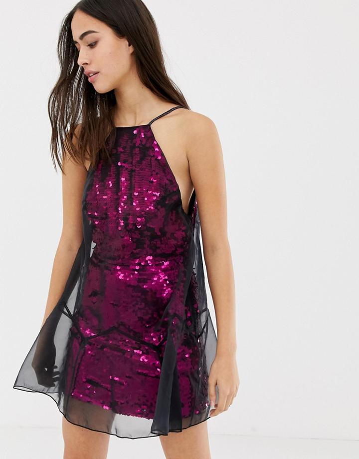 Free People Ghost Sequined Mini Dress With Mesh Overlay-black