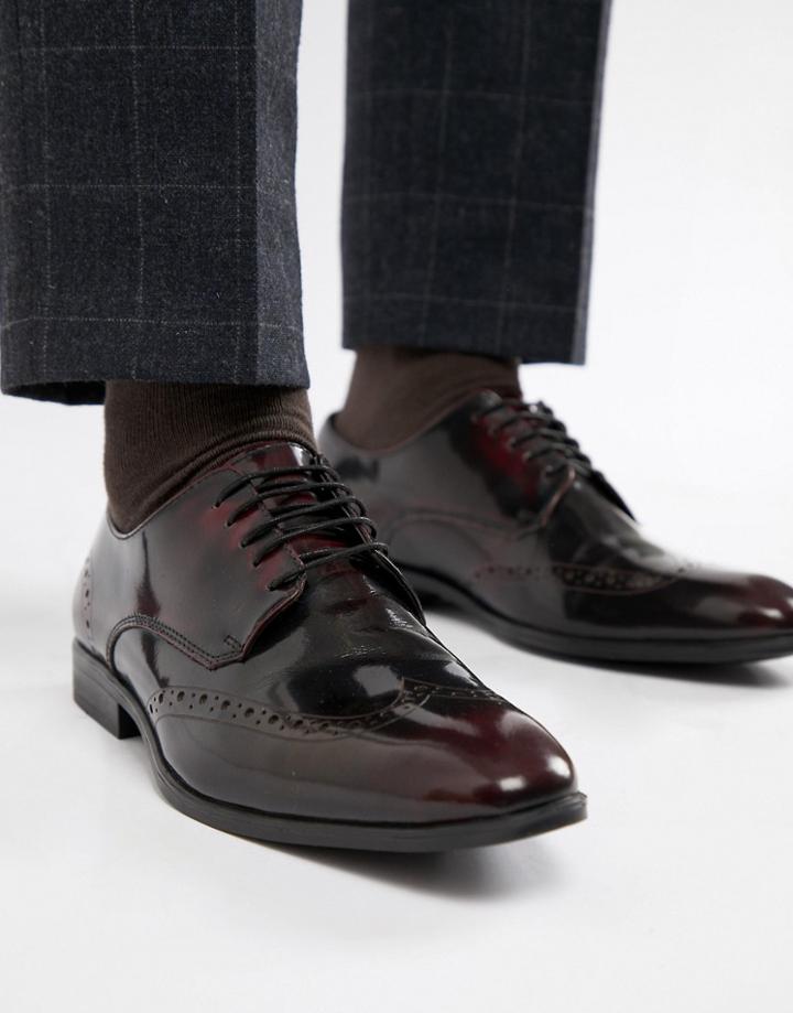 Asos Design Brogue Shoes In Burgundy Leather - Red