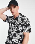 Jack & Jones Originals Camp Collar Shirt In Black Floral Print