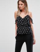 Mango Printed Ruffle Cami Top - Blue