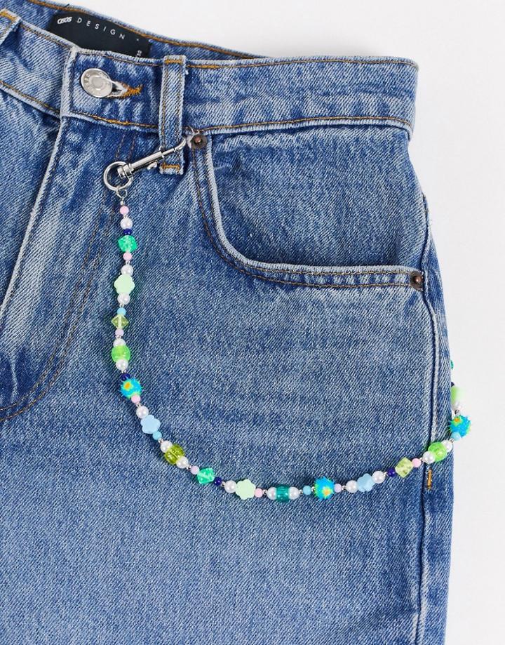 Asos Design Joyful Jeans Chain With Colorful Beading-silver