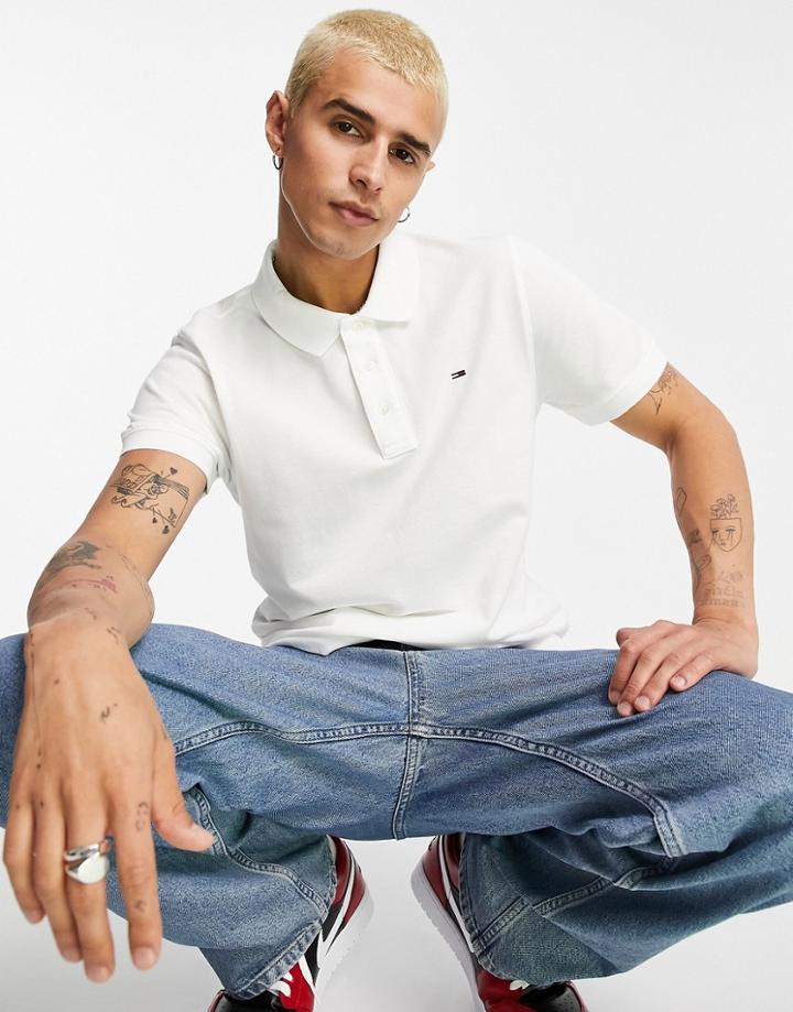 Tommy Jeans Pique Polo Shirt In White