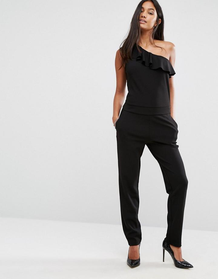 Supertrash Wihab Ruffle One Shoulder Jumpsuit - Black