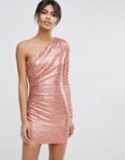 Asos One Shoulder Sequin Iridescent Mini Dress - Pink