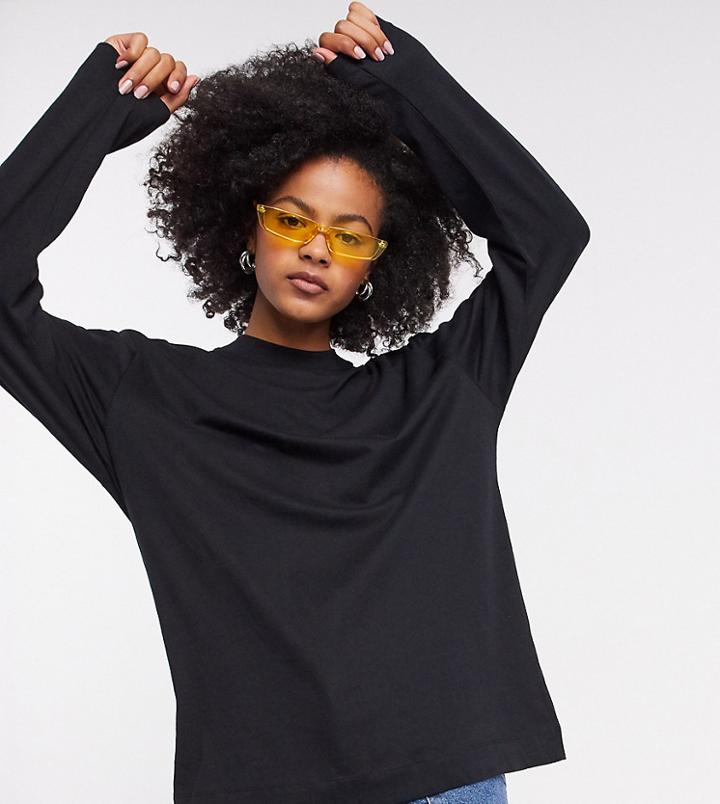 Collusion Unisex Long Sleeve Cotton T-shirt In Black - Black