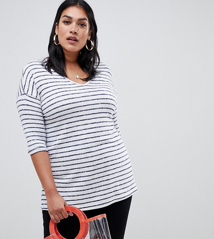 New Look Curve Stripe V Neck Top - White