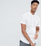 Selected Homme Tall Short Sleeve Linen Shirt With Grandad Collar - White