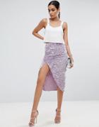 Asos Velvet Wrap Pencil Skirt - Purple