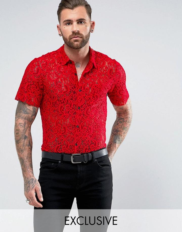 Reclaimed Vintage Inspired Party Shirt In Reg Fit In Lace - Red