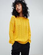 Pull & Bear Cable Knitted Sweater In Yellow - Yellow