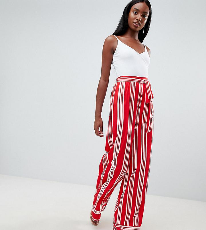 Missguided Tall Striped Wide Leg Pants - Red