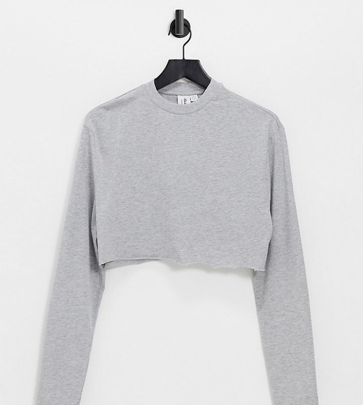 Collusion Organic Cotton Raw Hem Crop Long Sleeve T-shirt In Gray Heather-grey