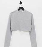 Collusion Organic Cotton Raw Hem Crop Long Sleeve T-shirt In Gray Heather-grey